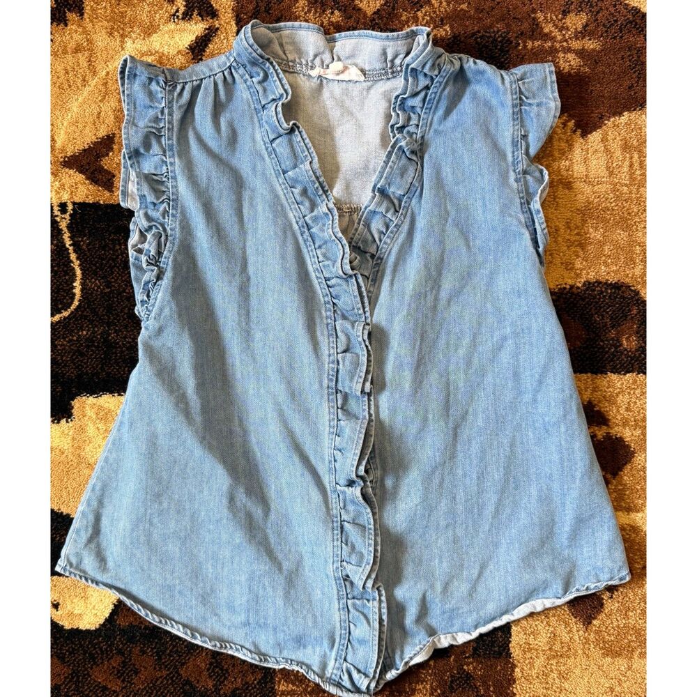 Mazik Denim Ruffle Snap Shirt Women's Small Western Boho Button Up